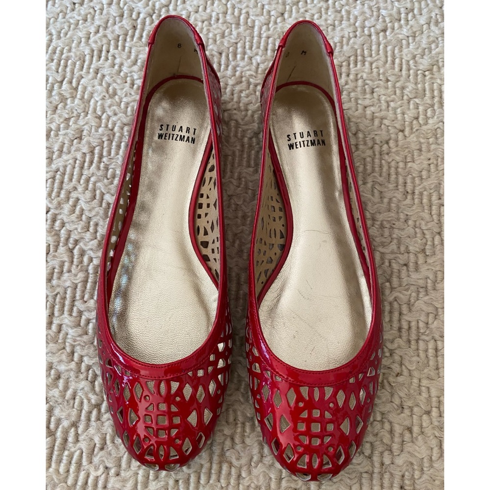 Stuart Weitzman Lasercut Ballet Flats in Red - 8 - Picture 2 of 9